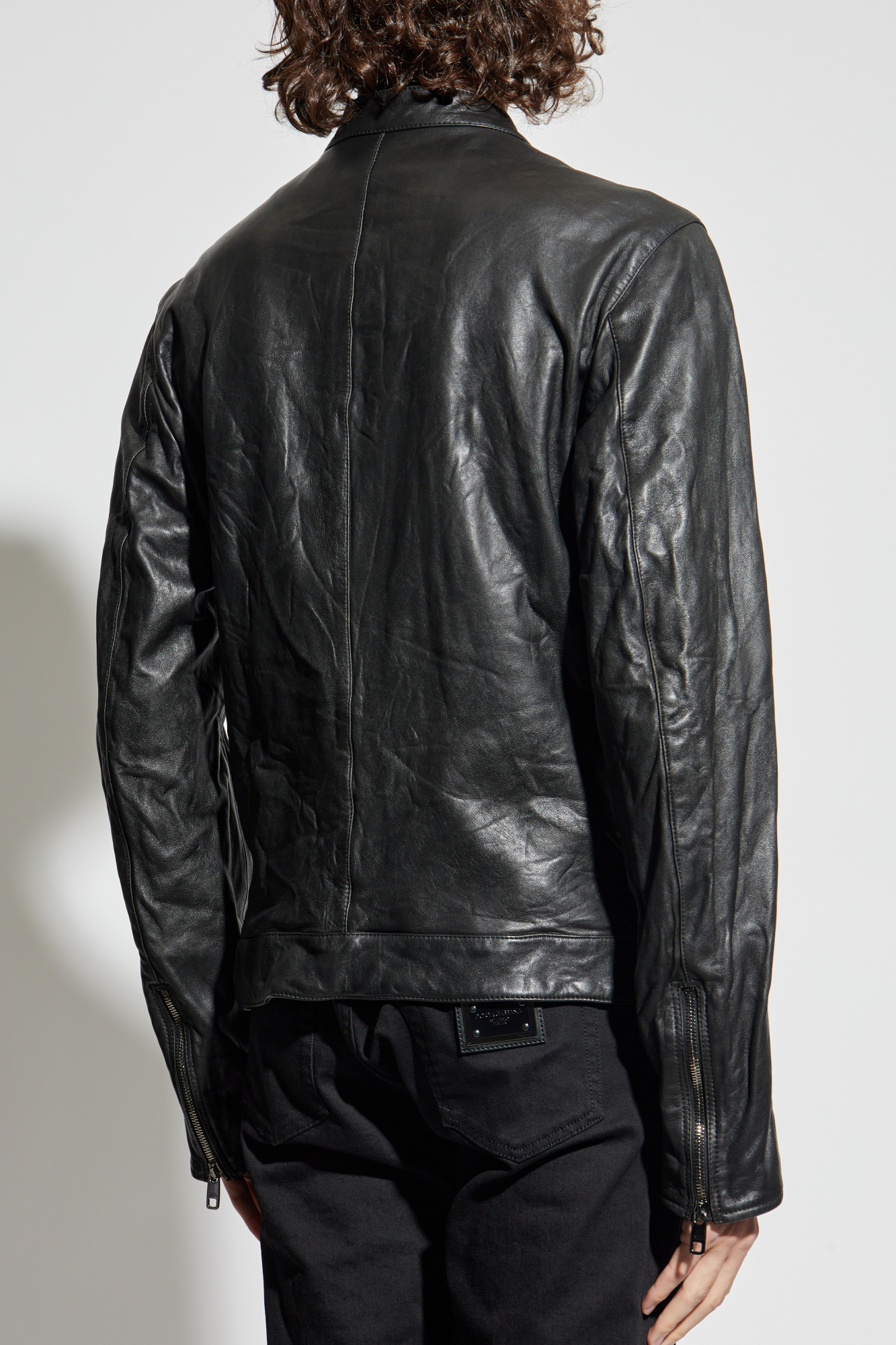 Black Leather jacket with stand-up collar Dolce & Gabbana